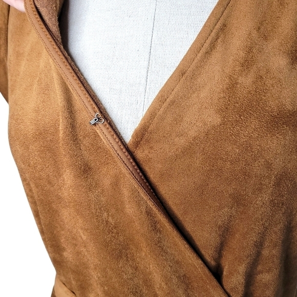 Banana Republic Faux Suede Sleeveless Knee-Length Wrap Dress Sz 2 Petite Brown - Picture 5 of 11